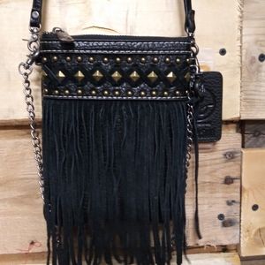 Black fringe phone purse